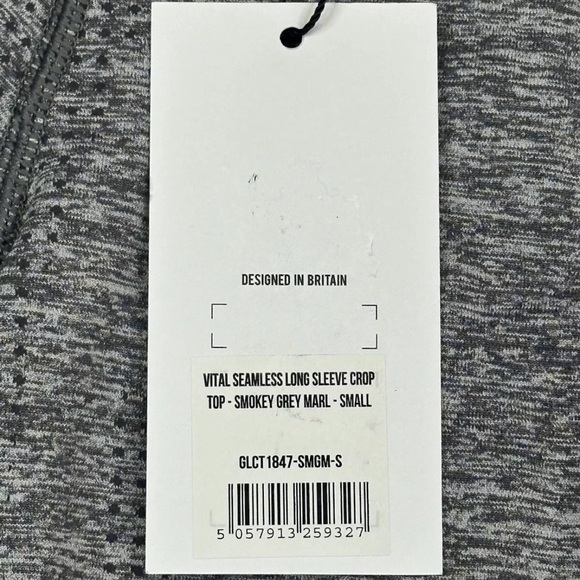 Gymshark Vital Seamless Crop Top Long Sleeve Smokey Grey Marl Women’s Size NWT - Picture 6 of 7
